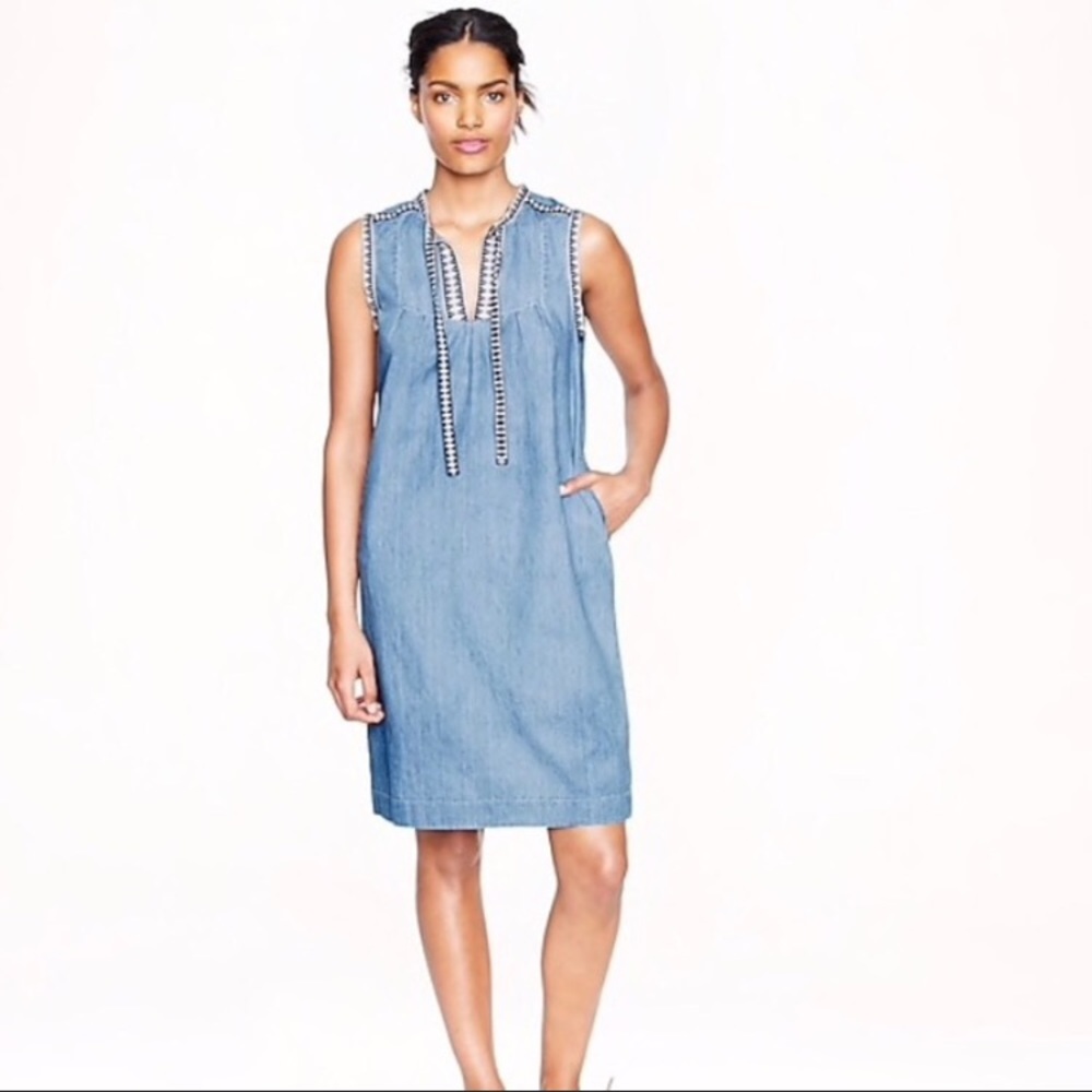 J. Crew Chambray Dress with Detailing and Pockets